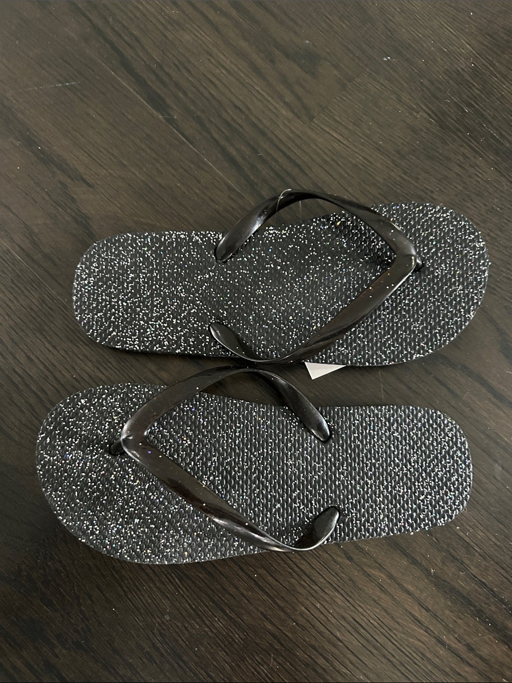 Girls black silver glitter flip flops NEW size 1-2